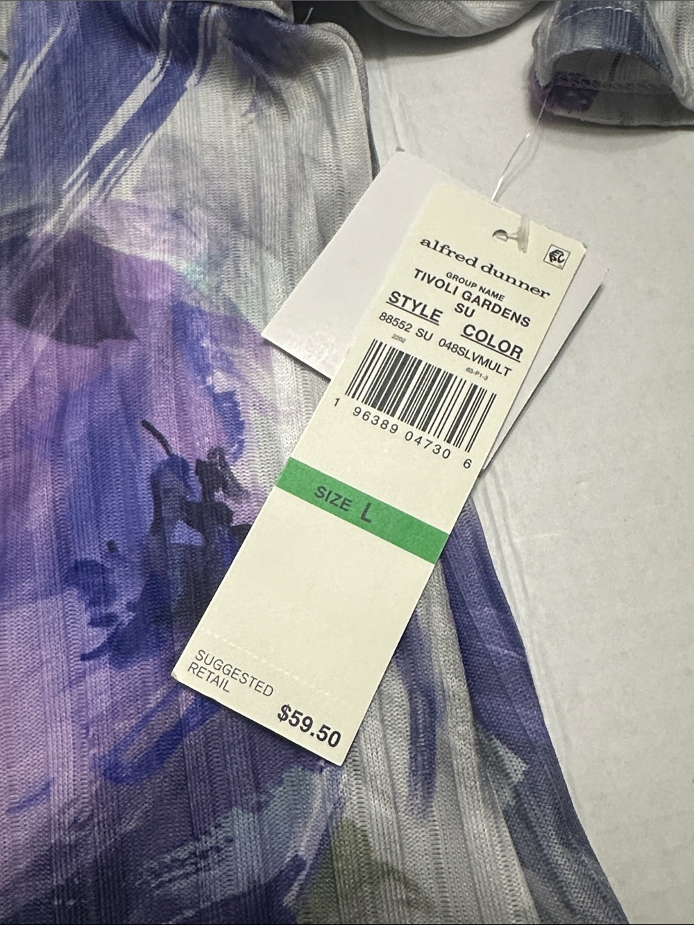 NEW Alfred Dunner Purple Gray Floral Top Necklace Tivoli Gardens Womens Large - Picture 7 of 8